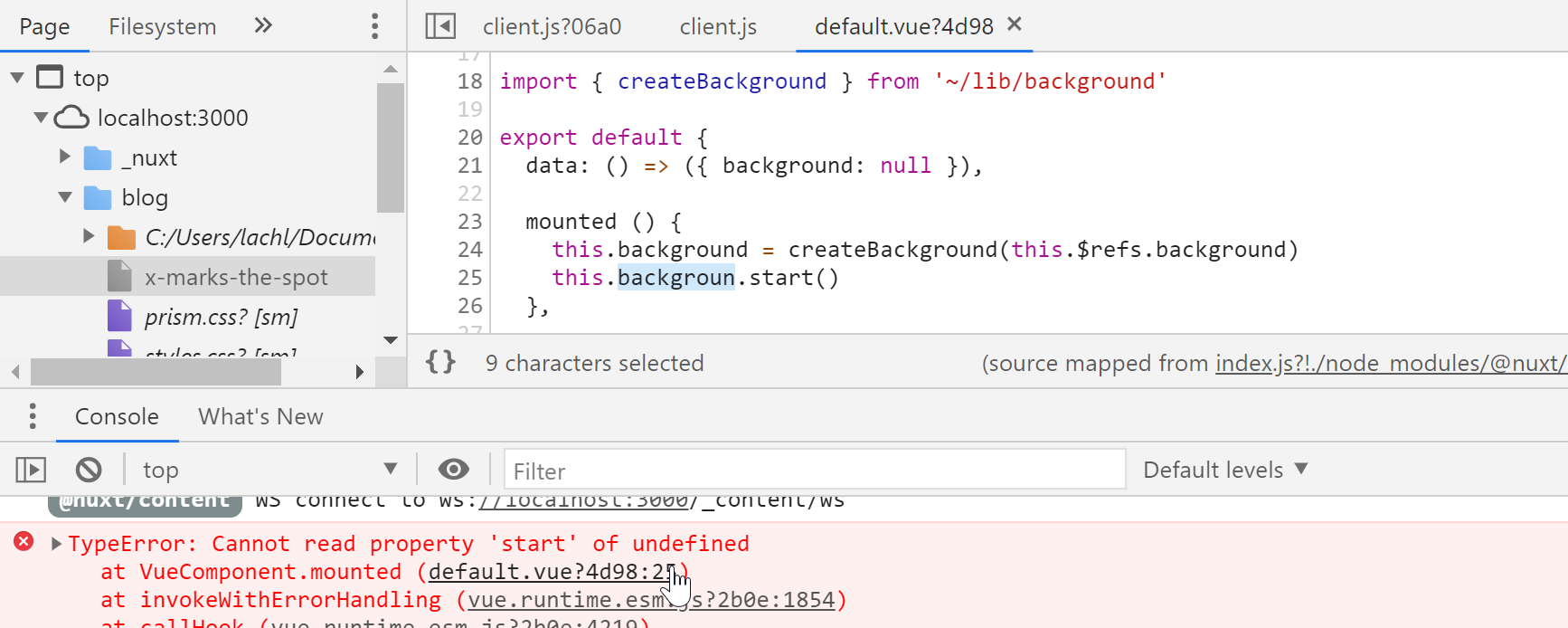 A nicer error message from minified JavaScript, thanks to the source map